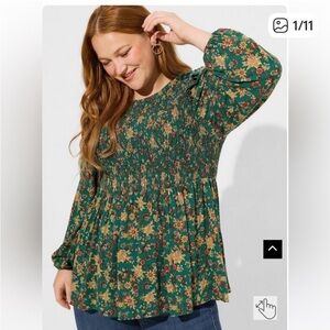 Torrid Green Floral Boho Blouse